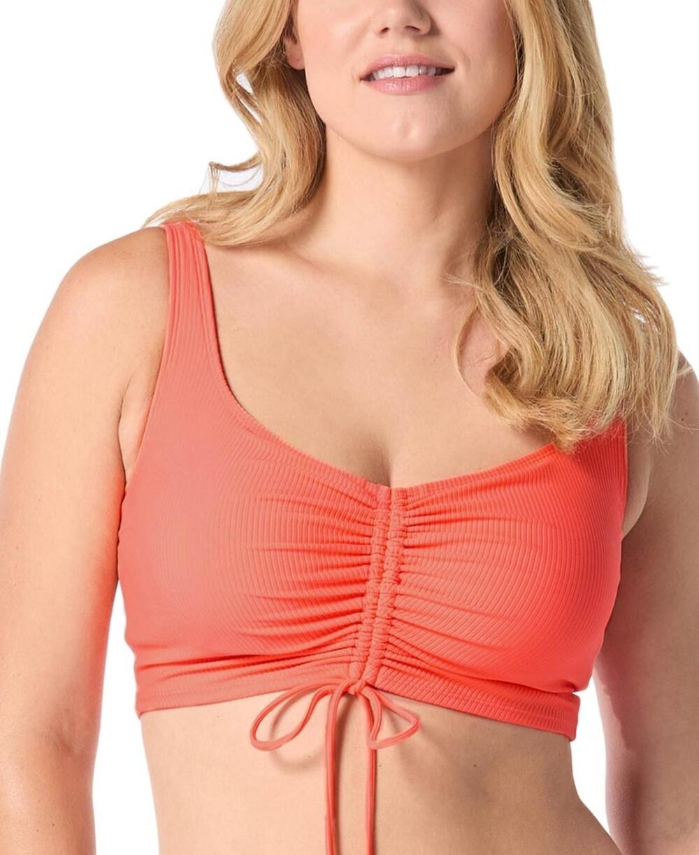 Coco Reef Coral Drawstring Ribbed Bikini Top